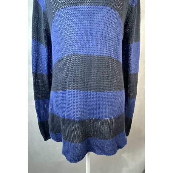 Wooden Ships Sweater M/L Open Knit Cowl Neck Blue Gray Striped Nautical Spring - Picture 3 of 13